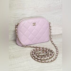 24S CHANEL Zip Clutch with Chain Caviar Light Purple Gold CC Mini SLG Bag BNWT